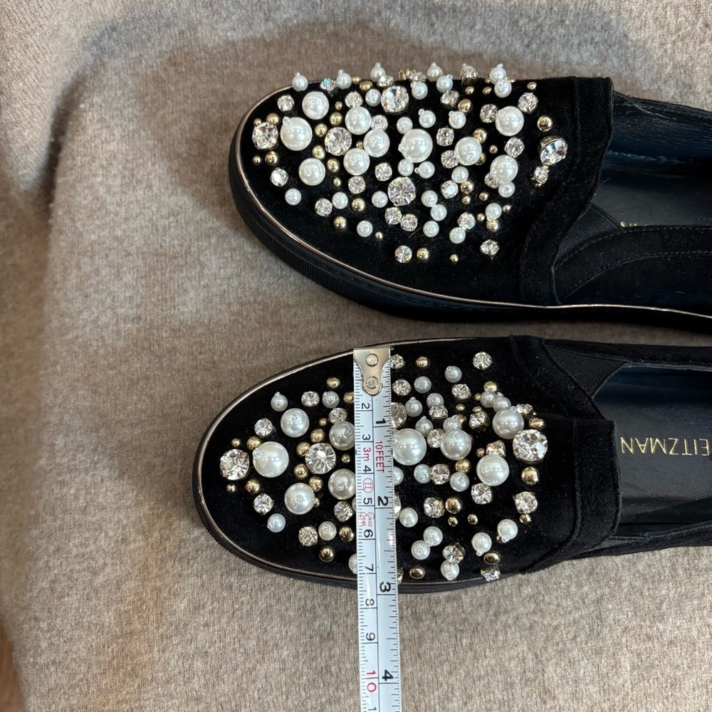 STUART WEITZMAN Sz 8 Pearl and Rhinestone Embellished Slip On Black Loafers - Picture 14 of 14